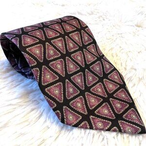 Valentino Cravatte Black and Purple Modern Tesselation‎ Triangles 100% Silk Tie
